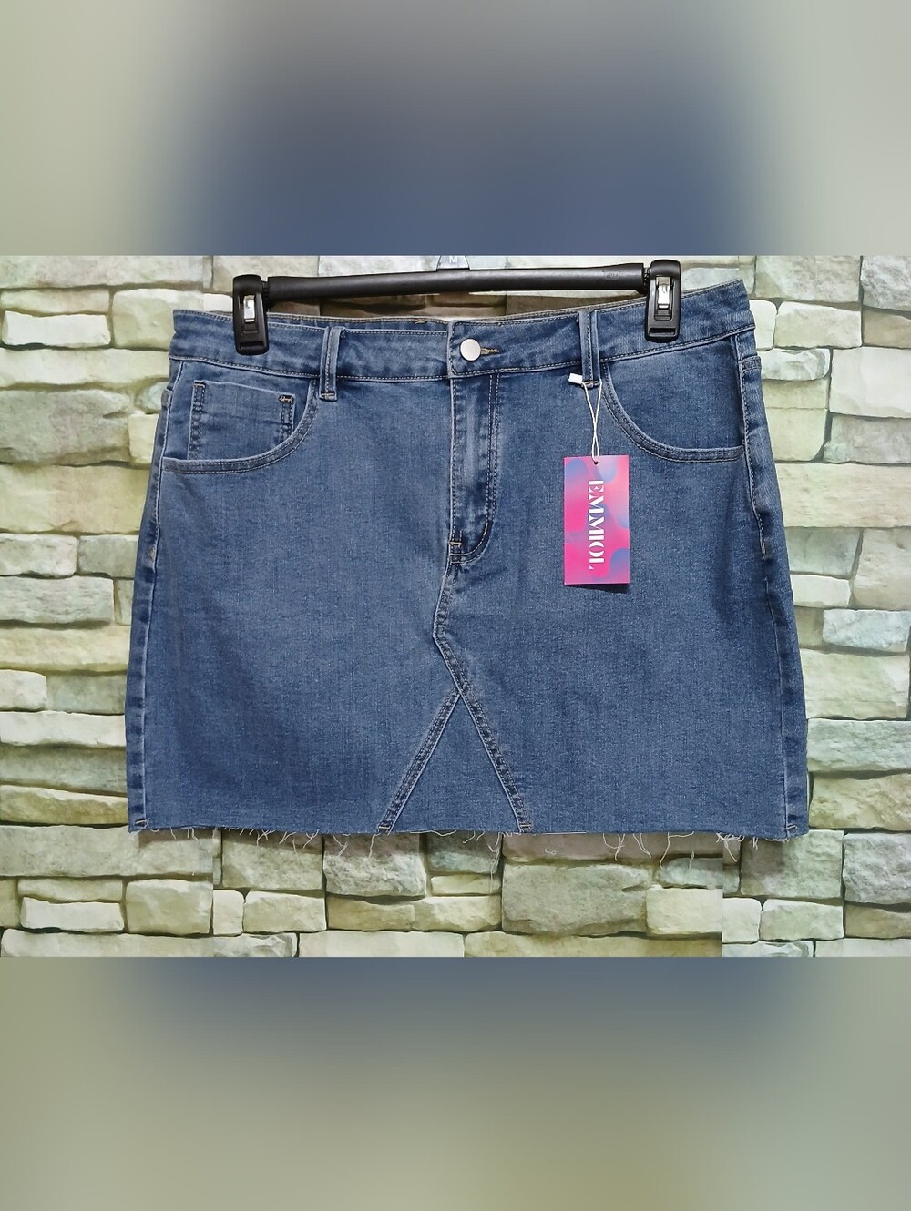 New Emmiol High-Waist Denim Skirt Frayed Hem 2X